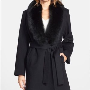 Fleurette Italian Wool Wrap Coat w/ Fox Fur Collar